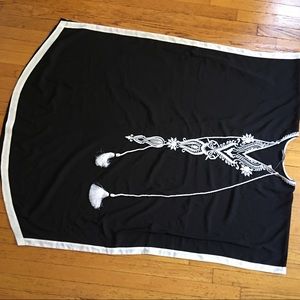 Black embroidered cover up with tassels